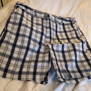 White and Blue Plaid Shorts